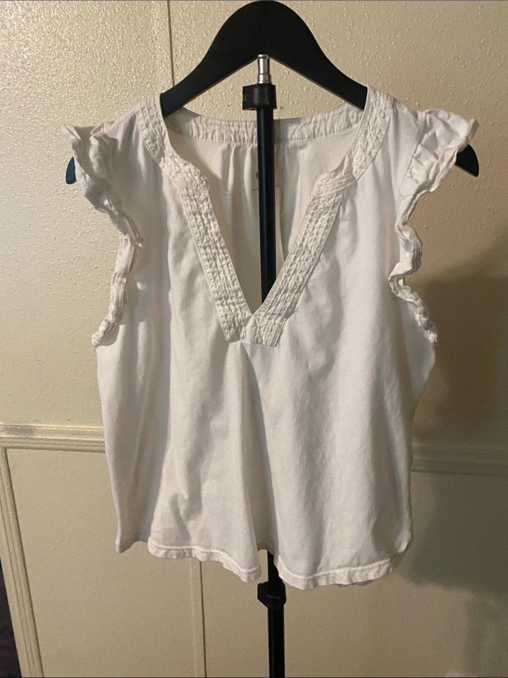 Anthropologie White Ruffle Sleeve V-Neck Camisole